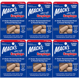 Macks Ultra Soft Foam Earplugs 6 Pack of 5 Pair Comfy Cush Foam NRR 33