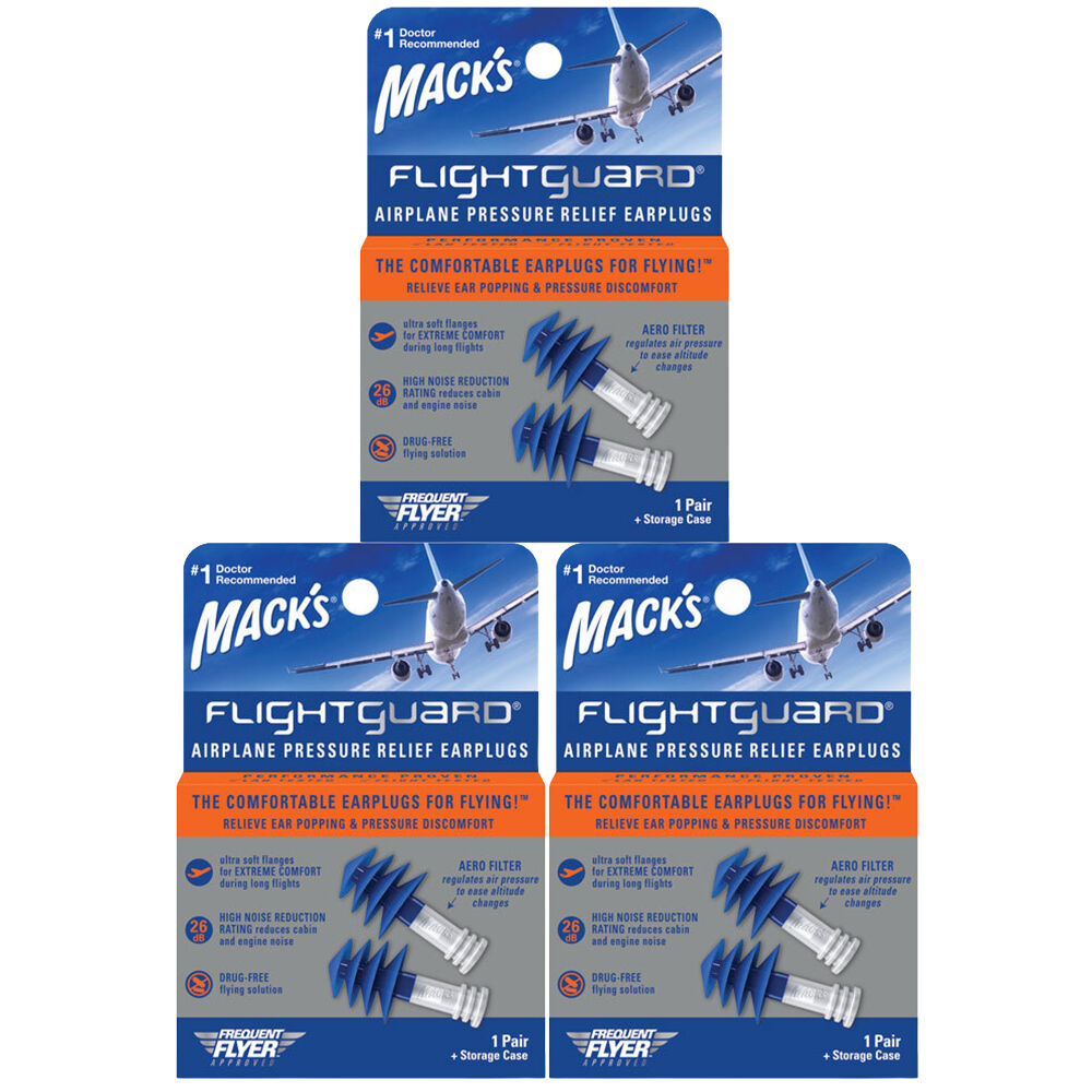 Macks Flightguard Pressure Relief Earplugs 3 Pack with Case