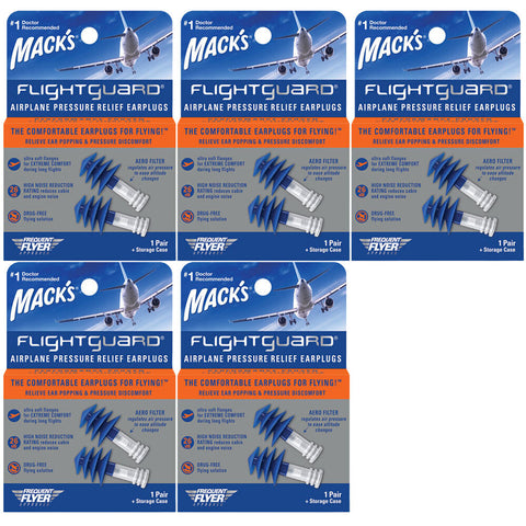 Macks Flightguard Airplane Pressure Relief Reusable Ear Plugs with Case 5 Pack