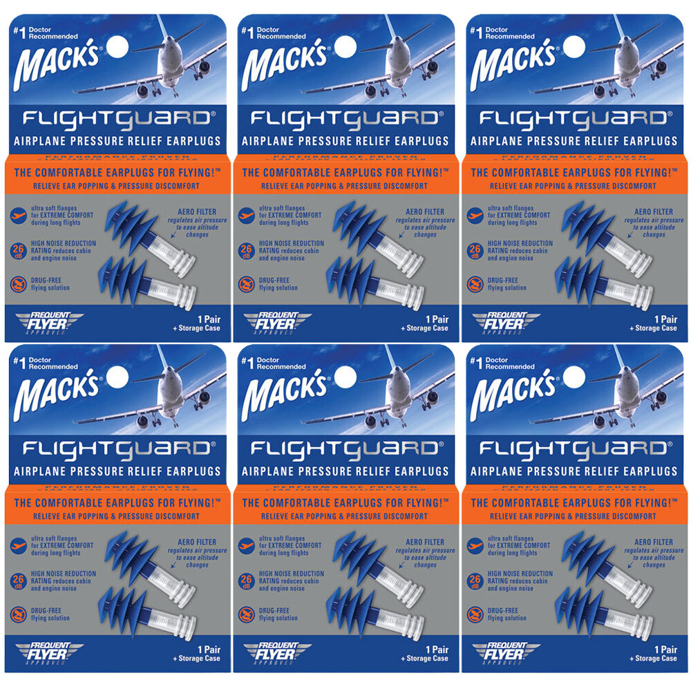 Macks Flightguard Airplane Pressure Relief Reusable Ear Plugs 6 Pack with Case