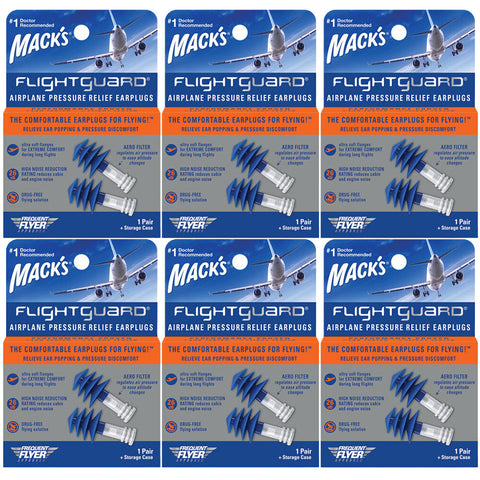 Macks Flightguard Airplane Pressure Relief Reusable Ear Plugs 6 Pack with Case