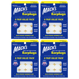 MACKS Pillow Soft Silicone Putty Earplugs 6 Pair 4 Pack Bundle 24 Pairs