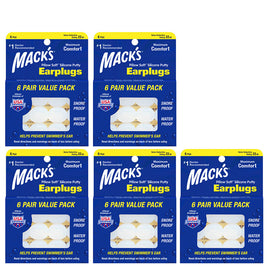 MACKS Pillow Soft Silicone Putty Earplugs 6 Pair Moldable Sleep Swim Pack of 5