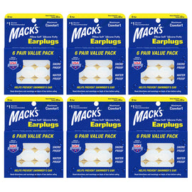 MACKS Pillow Soft Silicone Putty Earplugs 6 Pair Moldable Reusable Swim Sleep