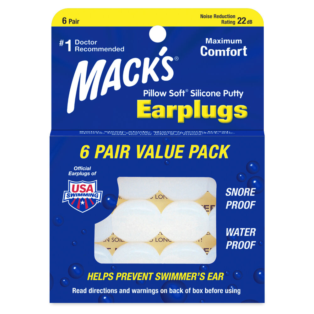 MACK'S Pillow Soft Silicone Putty Earplugs 6 Pair Moldable Sleep Swim