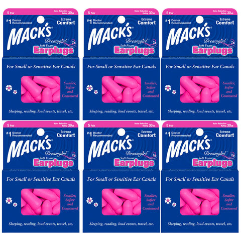 Macks Dreamgirl 5 Pair Soft Foam Earplugs Pack of 6 Noise Reduction for Sleep