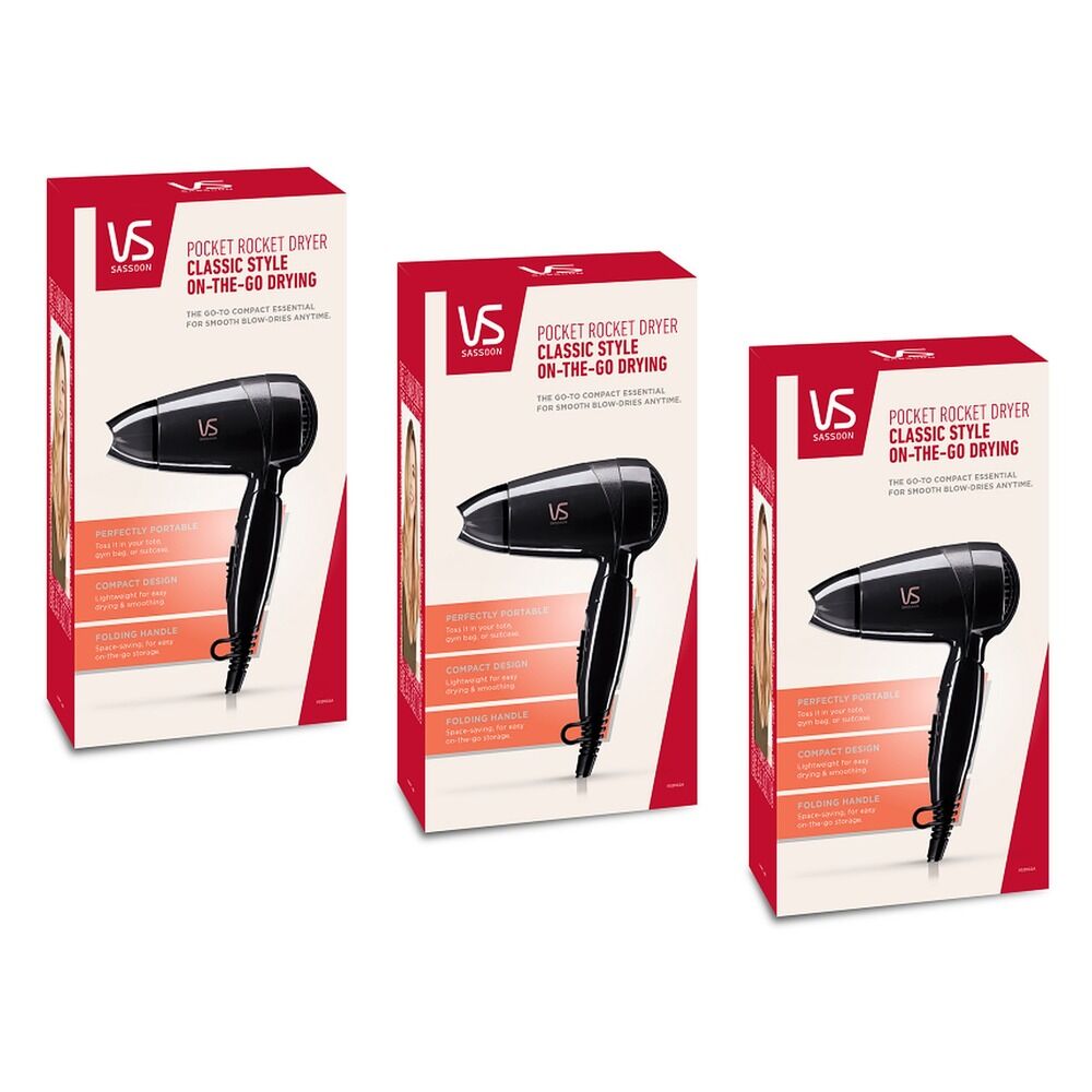 VS Sassoon Pocket Rocket Pro Hair Dryer Pack of 3
