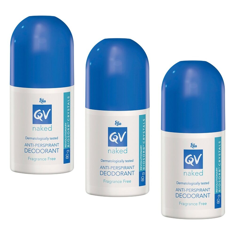 Ego QV Naked Anti-perspirant Deodorant Roll-on 80g Pack of 3