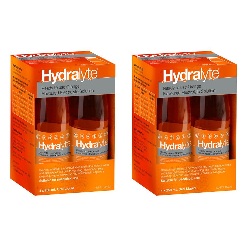 Hydralyte Orange Flavoured Electrolyte Solution 4 Pack Bundle of 2