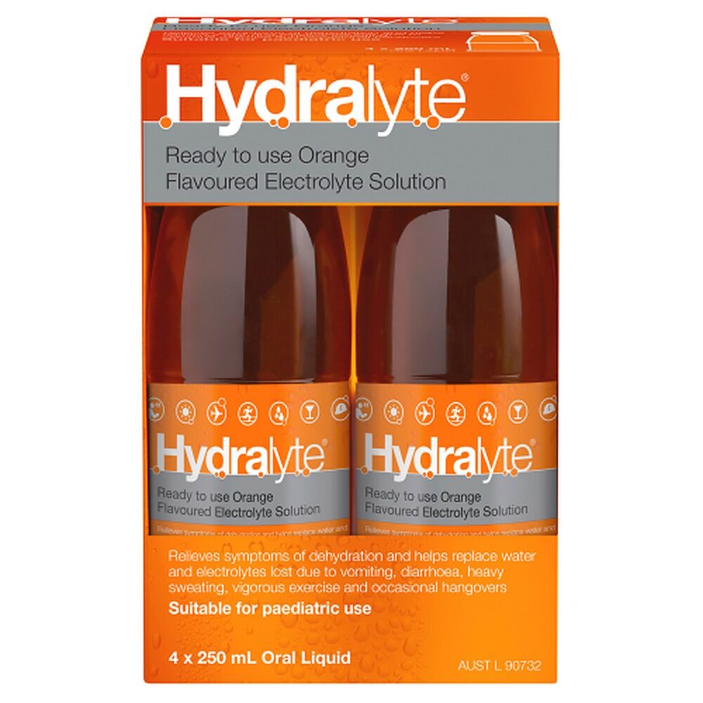 Hydralyte Orange Flavoured Electrolyte Solution 4 Pack