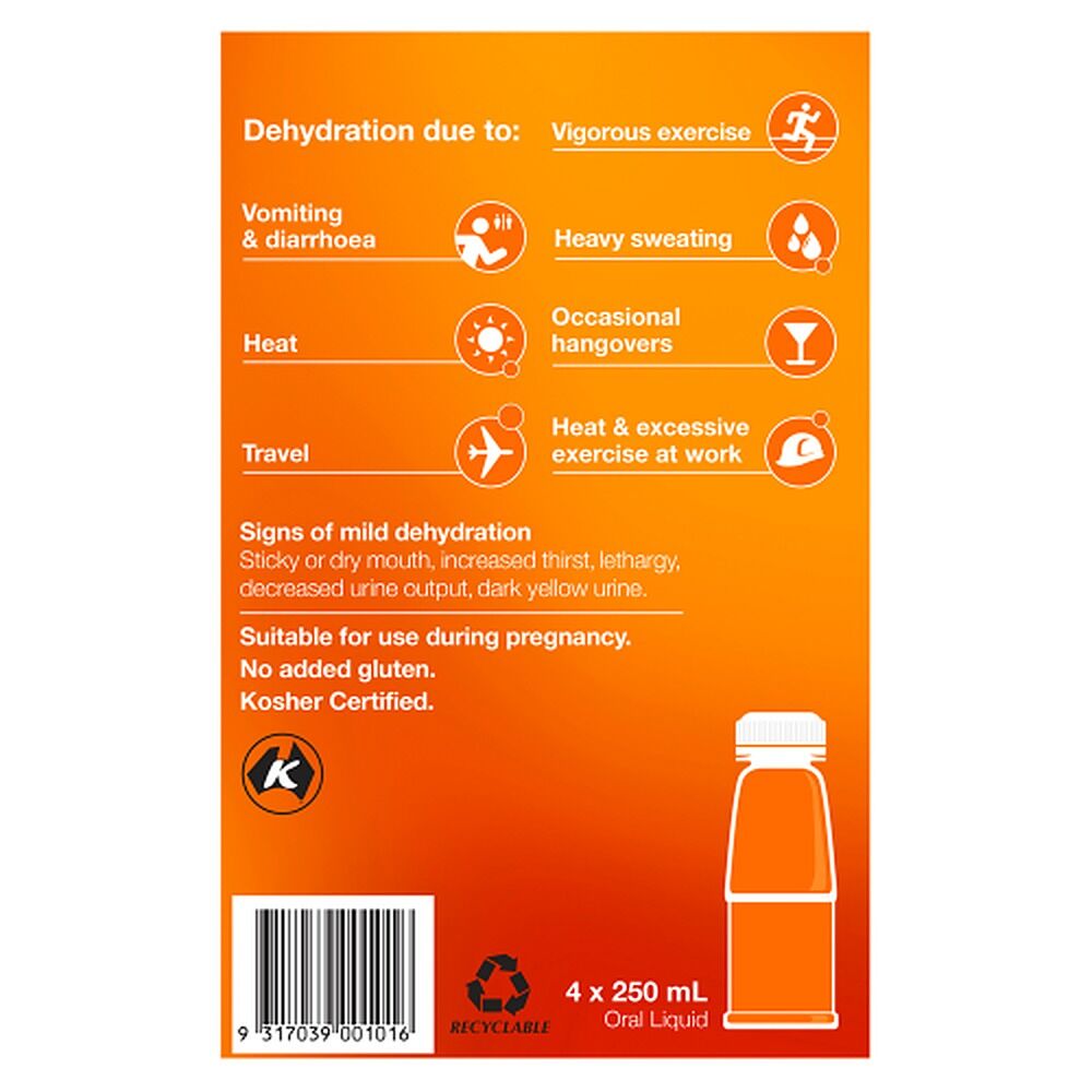 Hydralyte Orange Flavoured Electrolyte Solution 4 Pack