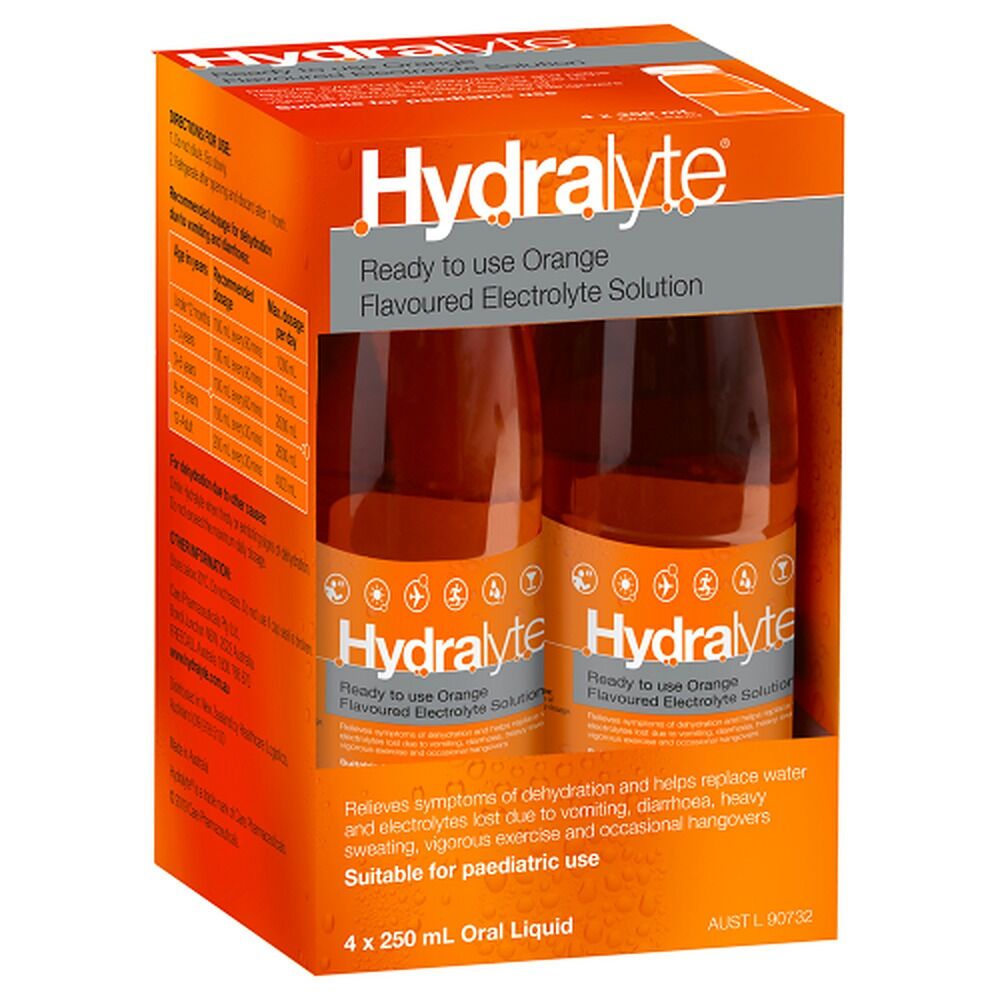 Hydralyte Orange Flavoured Electrolyte Solution 4 Pack