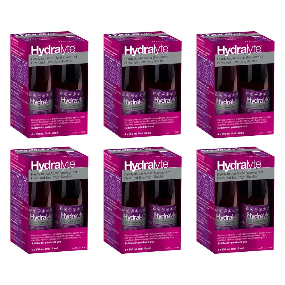 Hydralyte Apple Blackcurrant Flavoured Electrolyte Solution 4 Pack Bundle of 6