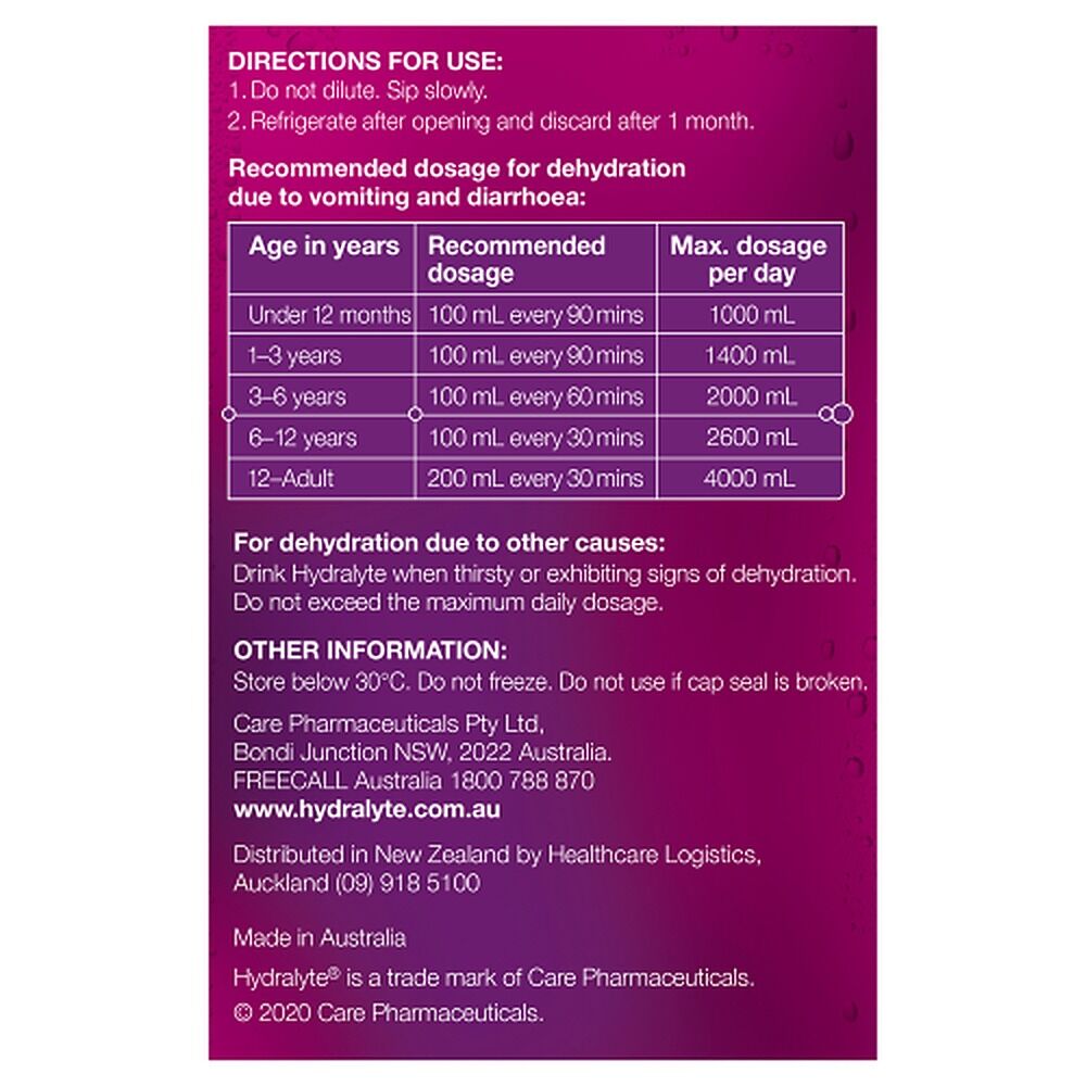 Hydralyte Apple Blackcurrant Flavoured Electrolyte Solution 4 Pack
