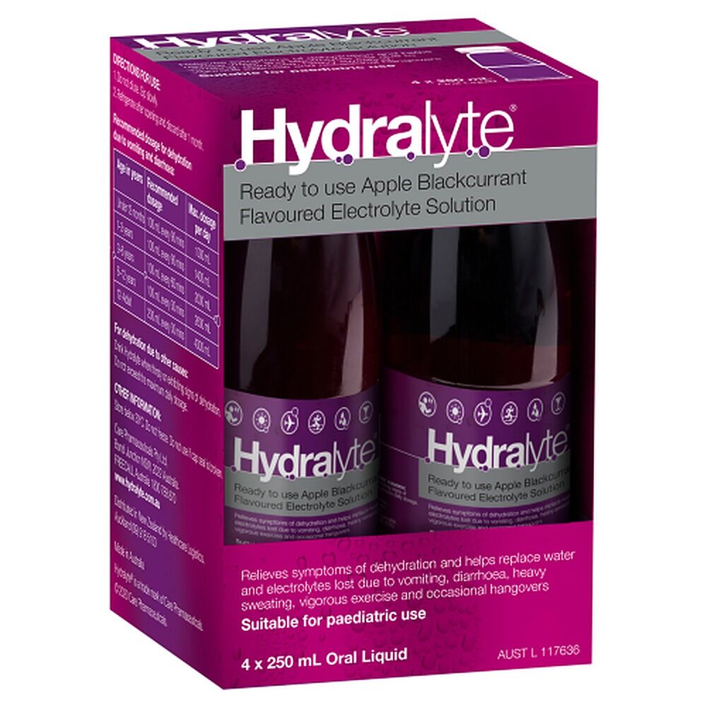 Hydralyte Apple Blackcurrant Flavoured Electrolyte Solution 4 Pack