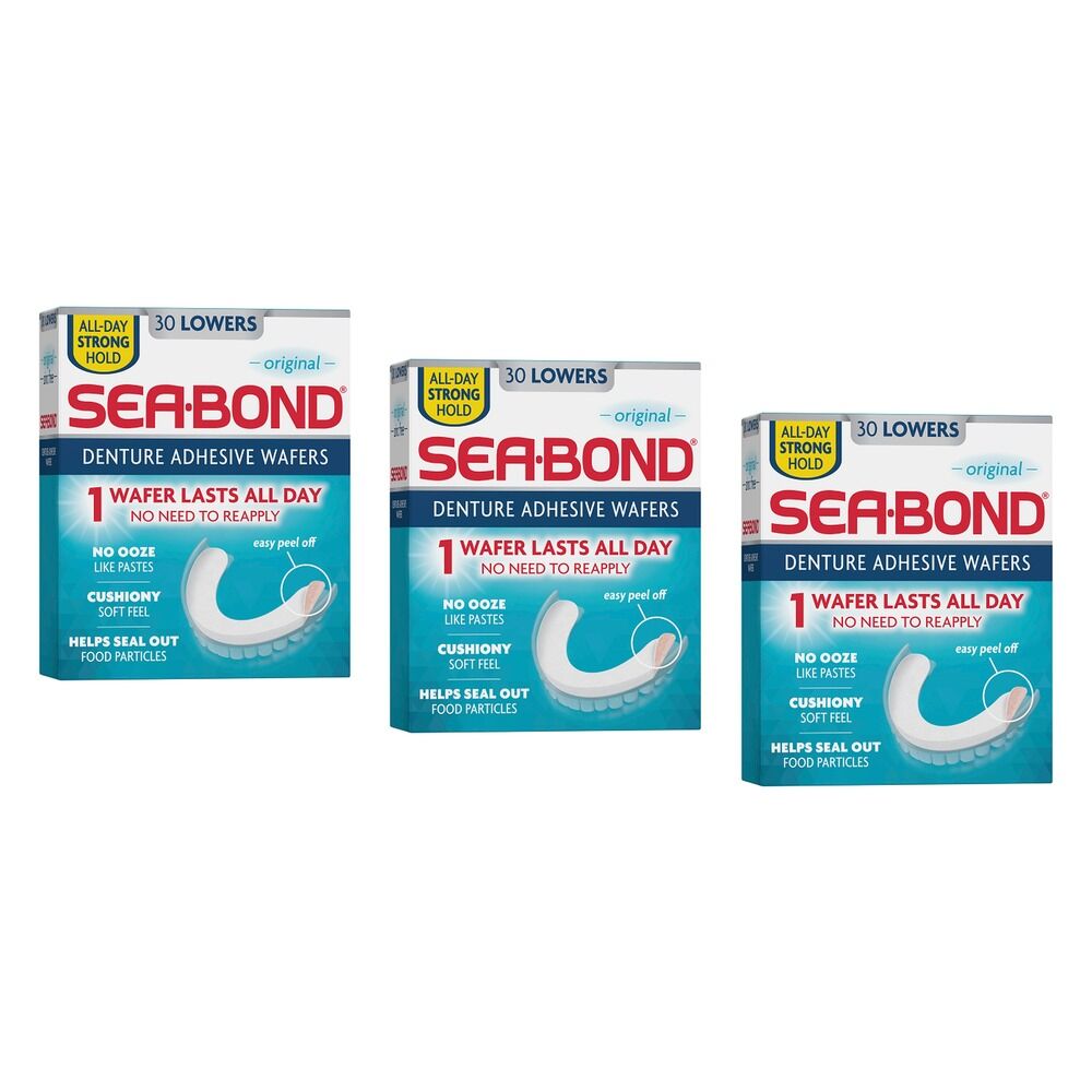 Sea Bond Original Lowers Denture Adhesive Wafers 30 Pack Bundle of 3