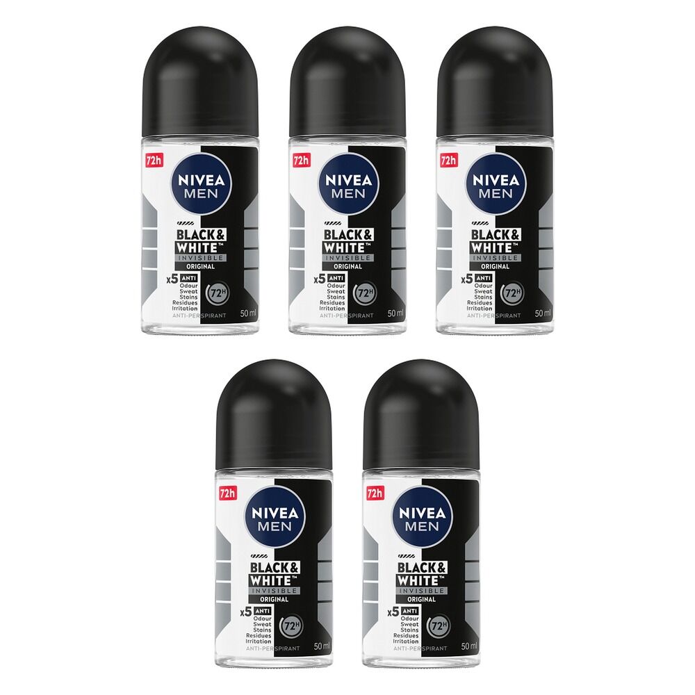 NIVEA MEN Black & White Invisible Original 72H Anti-Perspirant 50mL Pack of 5