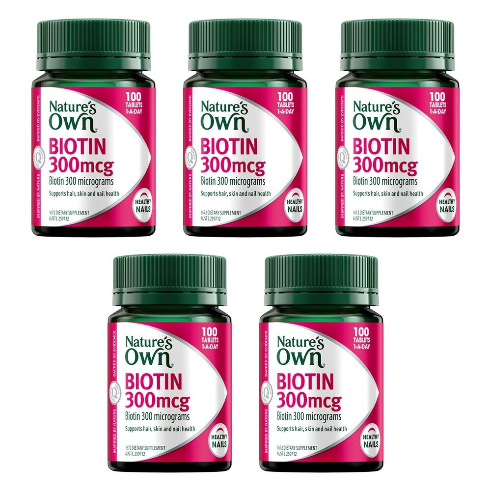 Nature's Own Biotin 300mcg 100 Tablets Pack of 5