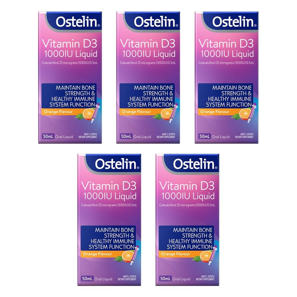 Ostelin Vitamin D3 1000IU Liquid Orange Flavour 50mL Pack of 5