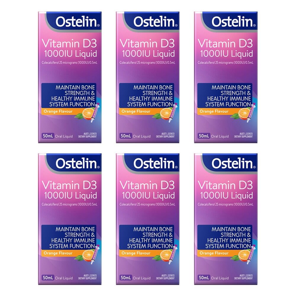 Ostelin Vitamin D3 1000IU Liquid Orange Flavour 50mL Pack of 6