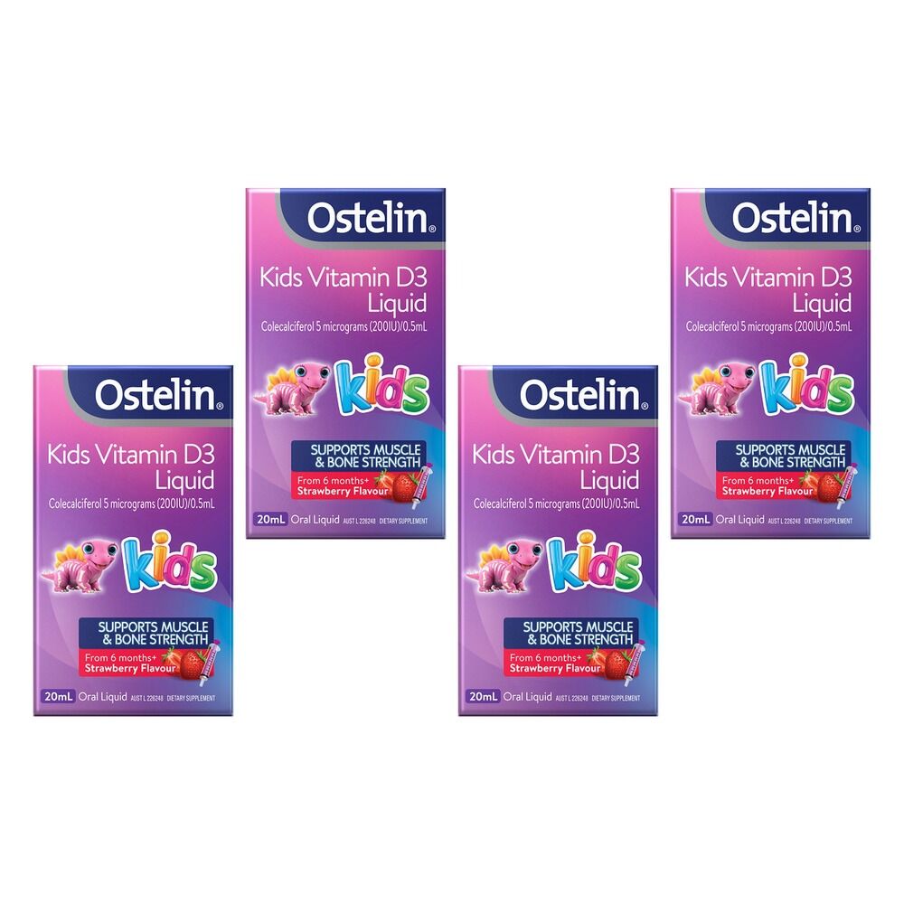 Ostelin Kids Vitamin D3 Liquid Strawberry Flavour 20mL Pack of 4