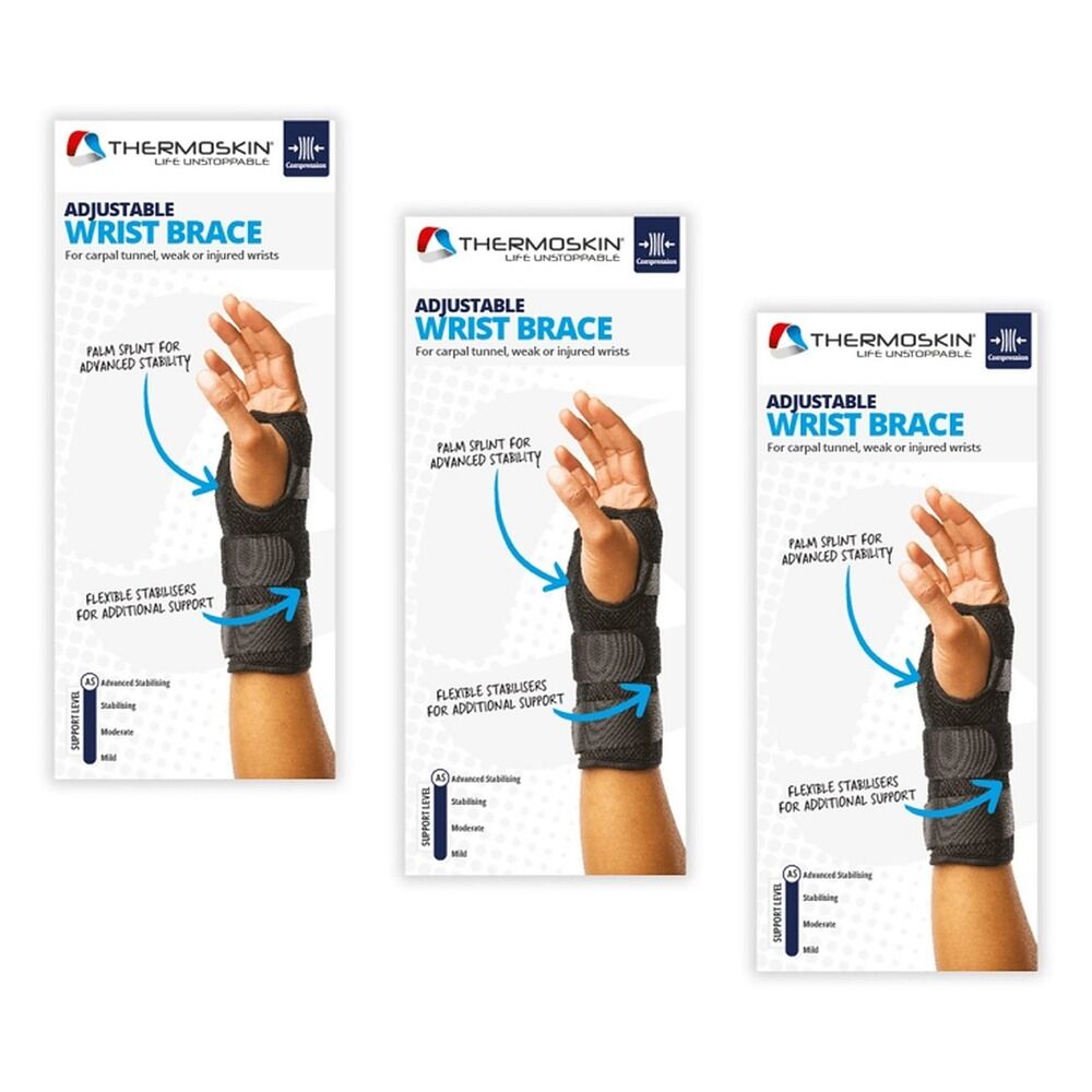 Thermoskin Adjustable Wrist Brace Right Black Pack of 3