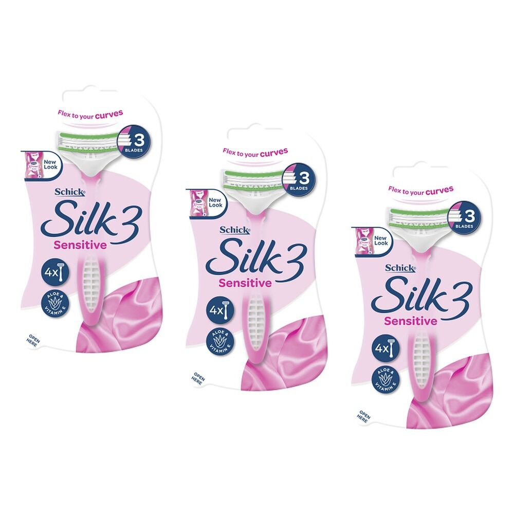 Schick Silk 3 Sensitive Disposable Razors 4 Pack Bundle of 3
