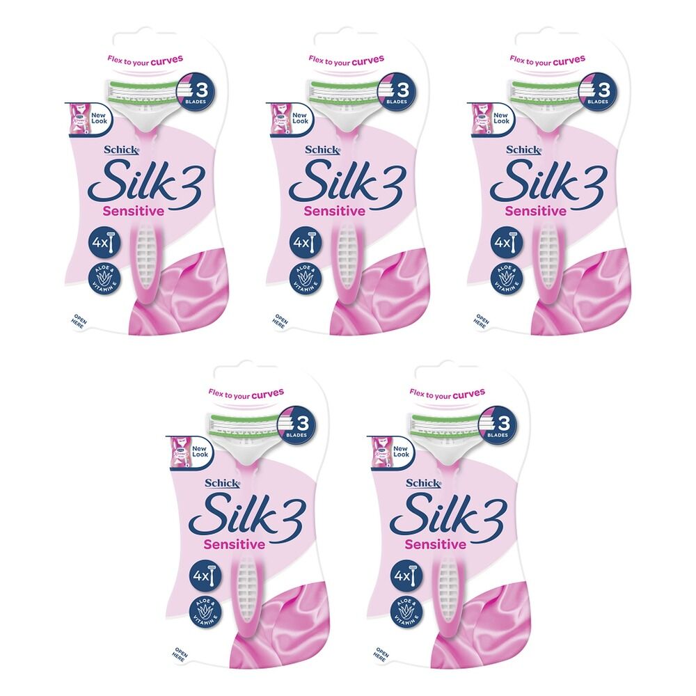 Schick Silk 3 Sensitive Disposable Razors 4 Pack Bundle of 5