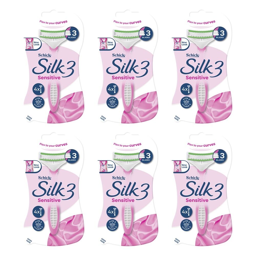 Schick Silk 3 Sensitive Disposable Razors 4 Pack Bundle of 6