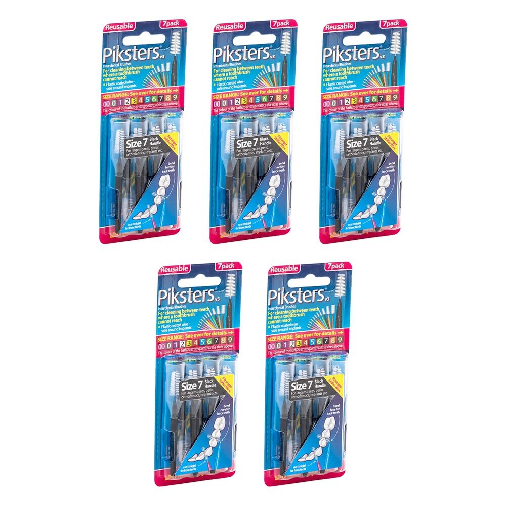 Piksters Interdental Brushes Black Size 7 7 Pack Bundle of 5