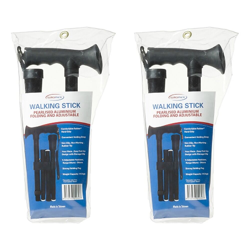 SurgiPack Aluminium Folding Walking Stick Black Pack of 2