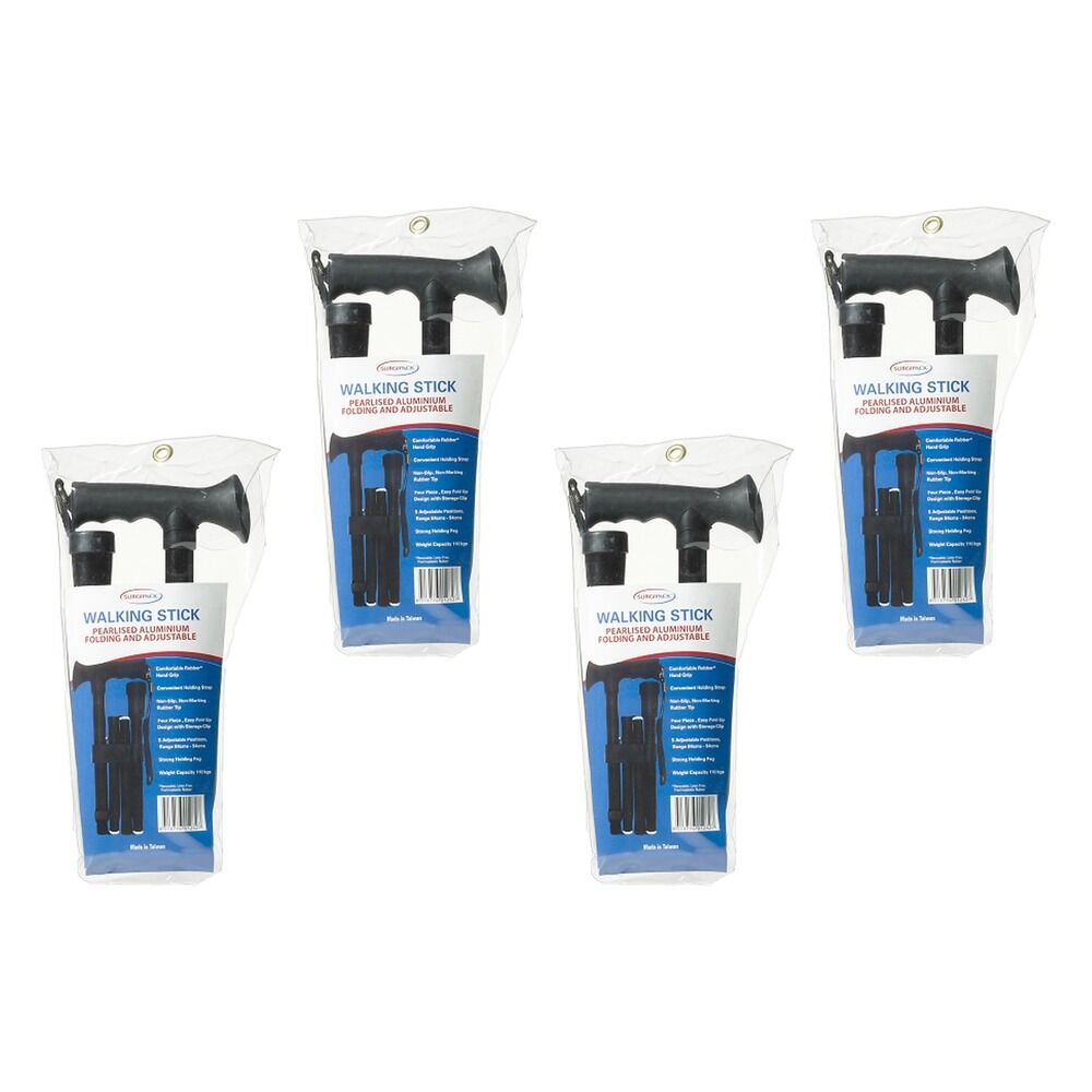 SurgiPack Aluminium Folding Walking Stick Black Pack of 4