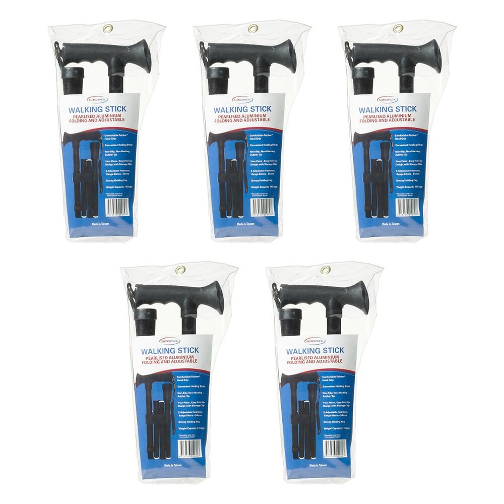 SurgiPack Aluminium Folding Walking Stick Black Pack of 5