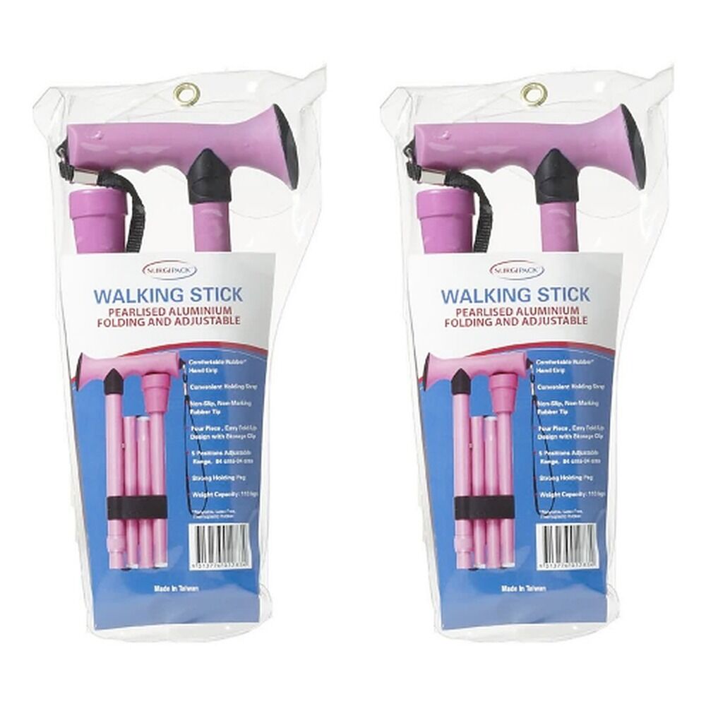 SurgiPack Aluminium Folding Walking Stick Pink Pack of 2