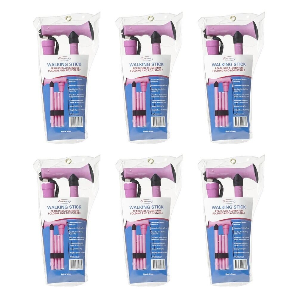 SurgiPack Aluminium Folding Walking Stick Pink Pack of 6