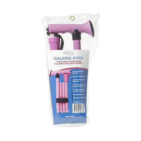 SurgiPack Aluminium Folding Walking Stick Pink