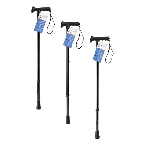 SurgiPack Aluminium Adjustable Walking Stick Black Pack of 3
