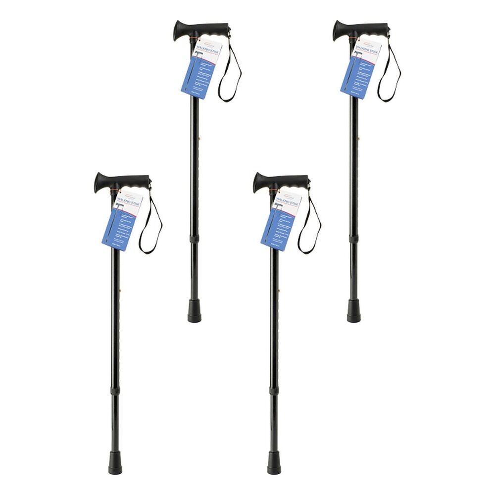 SurgiPack Aluminium Adjustable Walking Stick Black Pack of 4