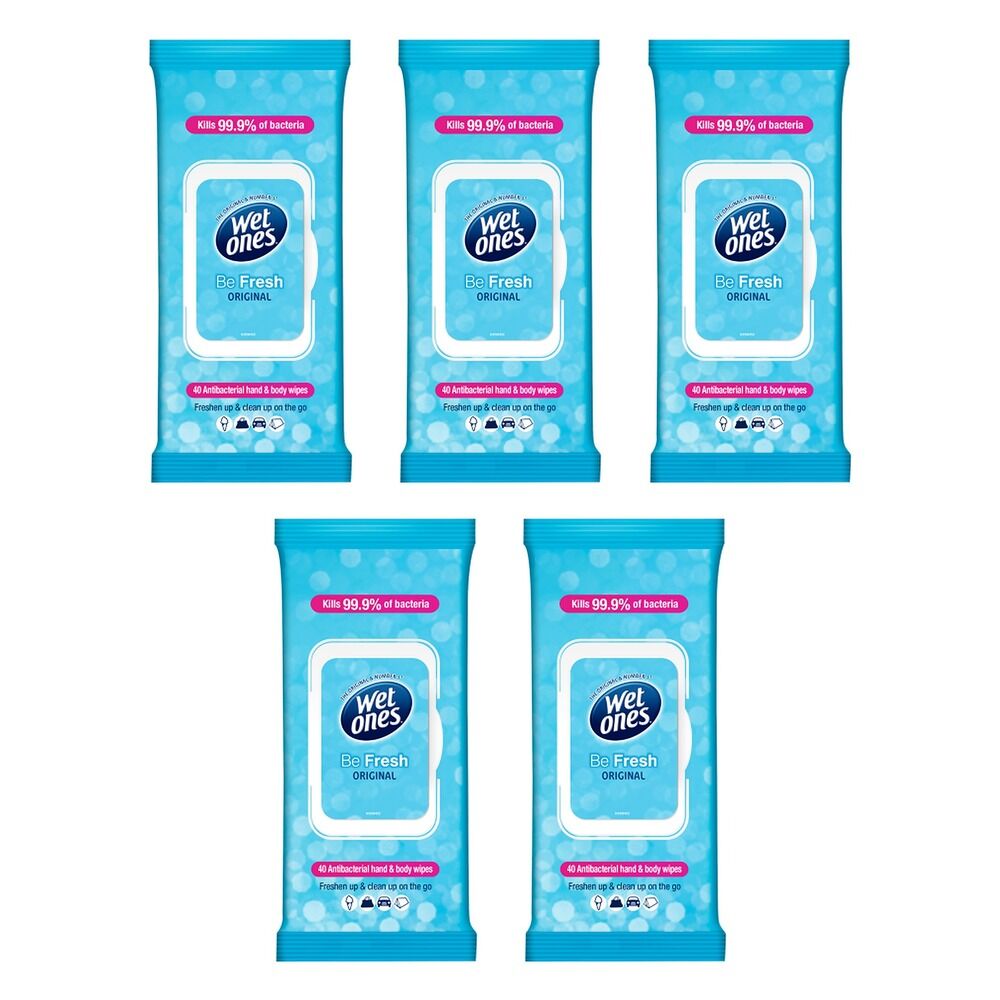 Wet Ones Be Fresh Original Antibacterial Hand & Body Wipes 40 Wipes Pack of 5