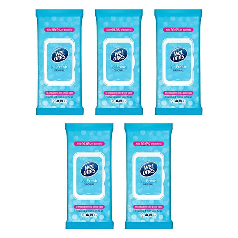 Wet Ones Be Fresh Original Antibacterial Hand & Body Wipes 40 Wipes Pack of 5