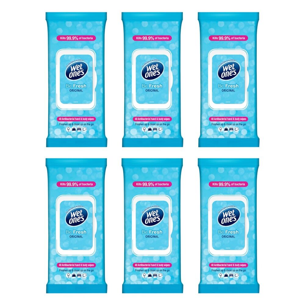Wet Ones Be Fresh Original Antibacterial Hand & Body Wipes 40 Wipes Pack of 6