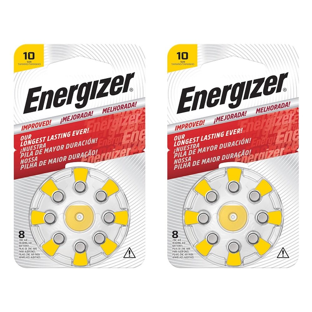 Energizer Hearing Aid Batteries AZ10 Turn & Lock 8 Pack Bundle of 2