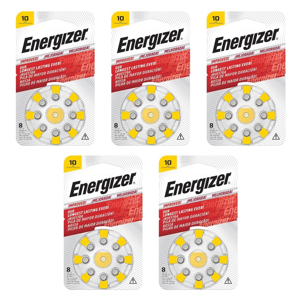 Energizer Hearing Aid Batteries AZ10 Turn & Lock 8 Pack Bundle of 5
