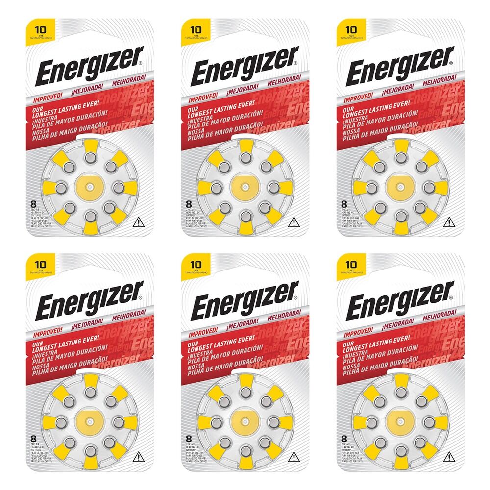 Energizer Hearing Aid Batteries AZ10 Turn & Lock 8 Pack Bundle of 6