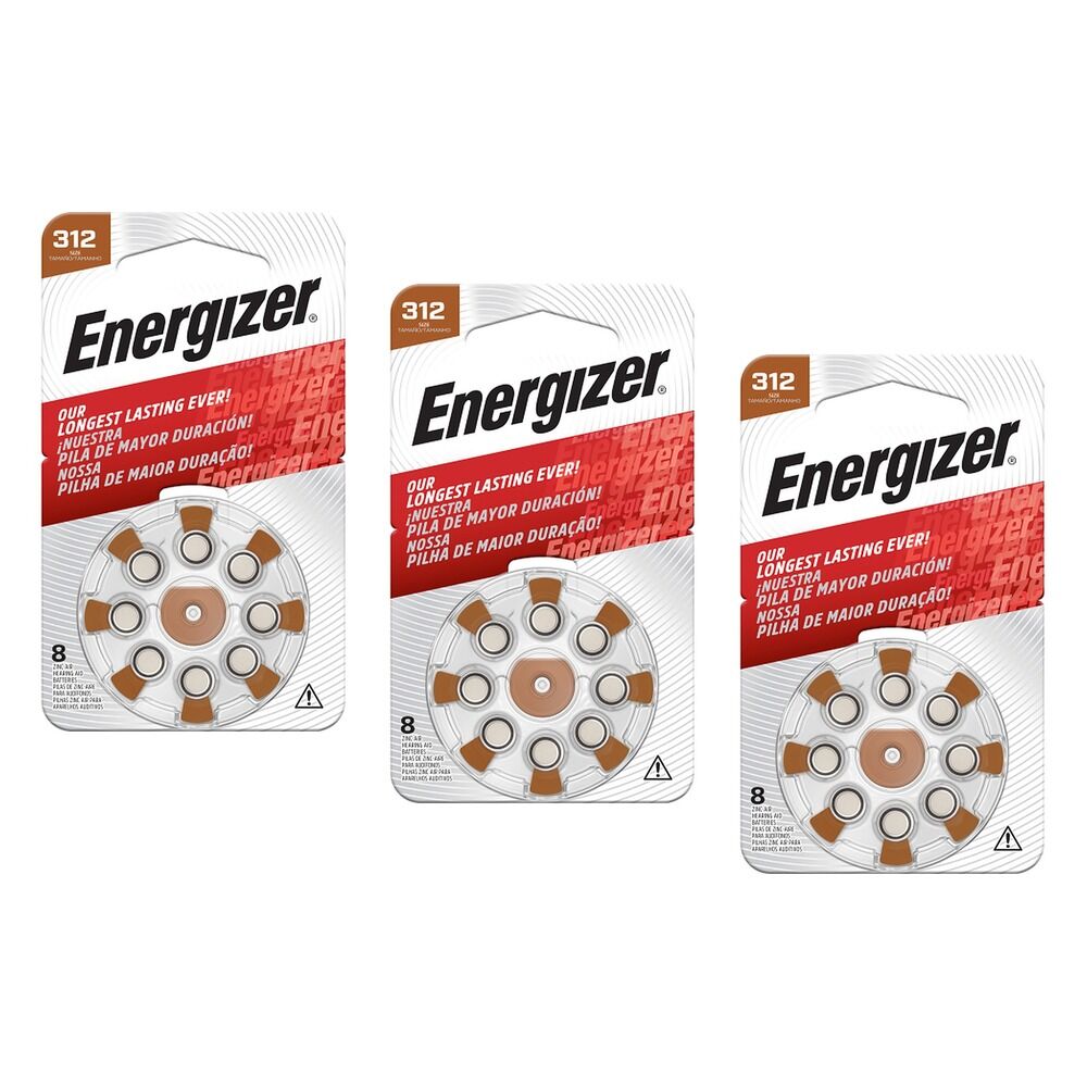 Energizer Hearing Aid S2312 Batteries 8 Pack Bundle of 3