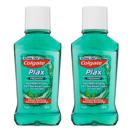 Colgate Plax Antibacterial Travel Mouthwash Freshmint 60mL Pack of 2