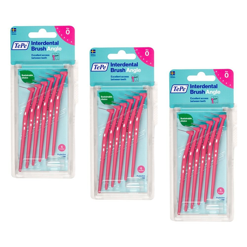 TEPE Interdental Brush Angle Pink Pack (ISO 0) 6 Pack Bundle of 3