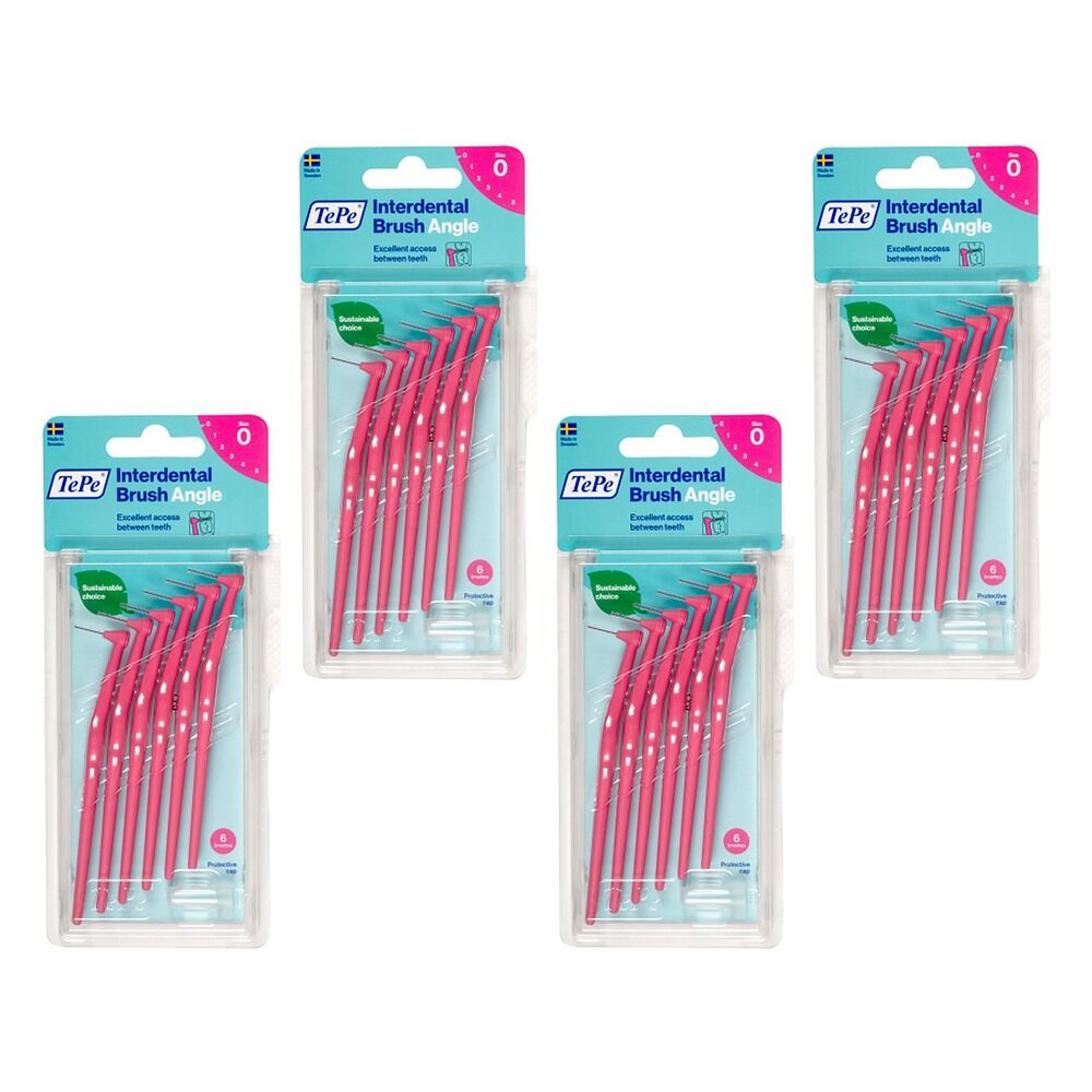 TEPE Interdental Brush Angle Pink Pack (ISO 0) 6 Pack Bundle of 4