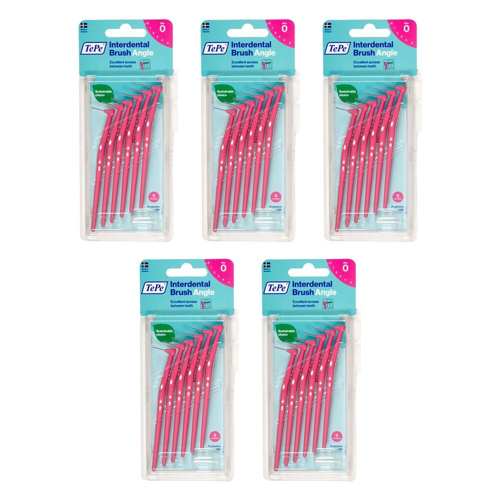 TEPE Interdental Brush Angle Pink Pack (ISO 0) 6 Pack Bundle of 5