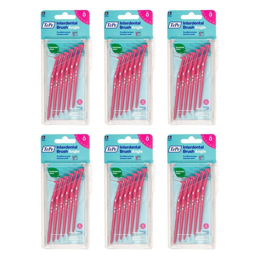 TEPE Interdental Brush Angle Pink Pack (ISO 0) 6 Pack Bundle of 6